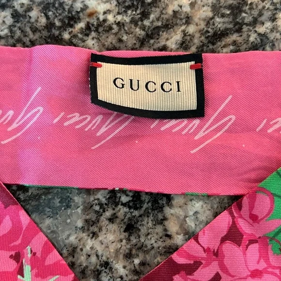 Gucci Pink Silk Floral Print Ken Scott Twilly - Picture 3 of 7